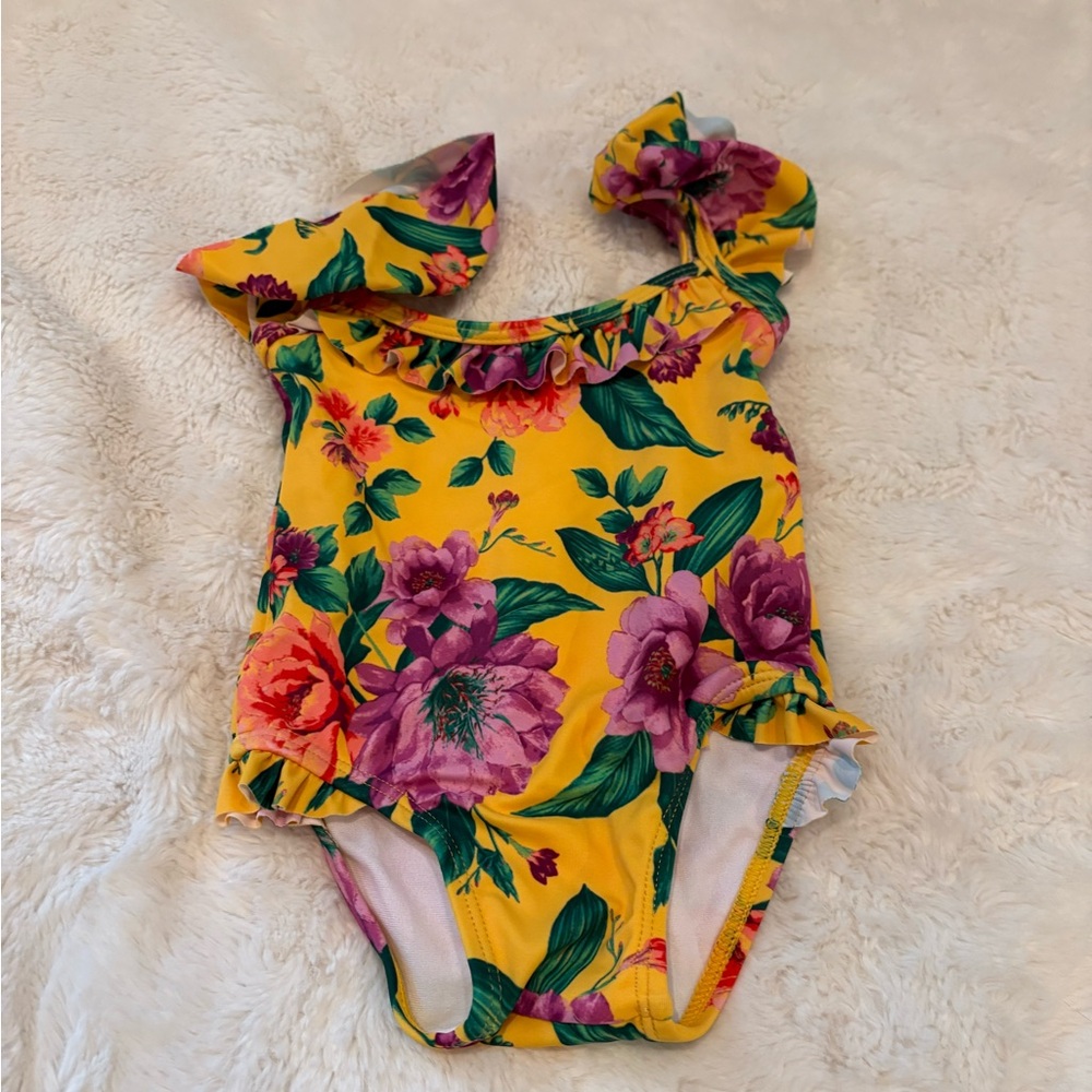 Janie and Jack Yellow Floral Ruffle One-Piece Swimsuit
